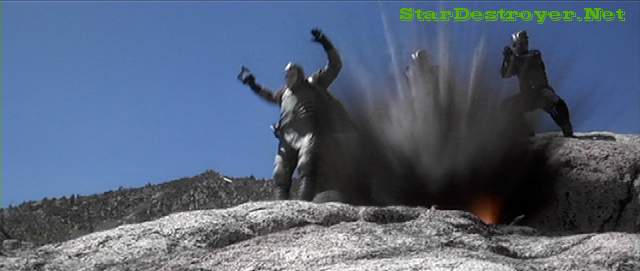 The devastating blast strikes a rock and ... strangely, the whole ridge isn't blown apart. How curious.