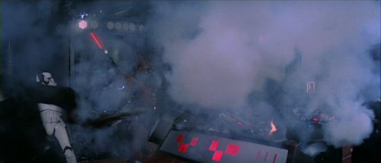 The Death Star Detention Centre, choked with smoke and debris