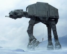 Luke Skywalker ascending to the underside of an Imperial AT-AT walker